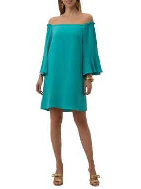 NWT Trina Turk Knox Dress Tranquil Turquoise Off Shoulder Shift Dress Small